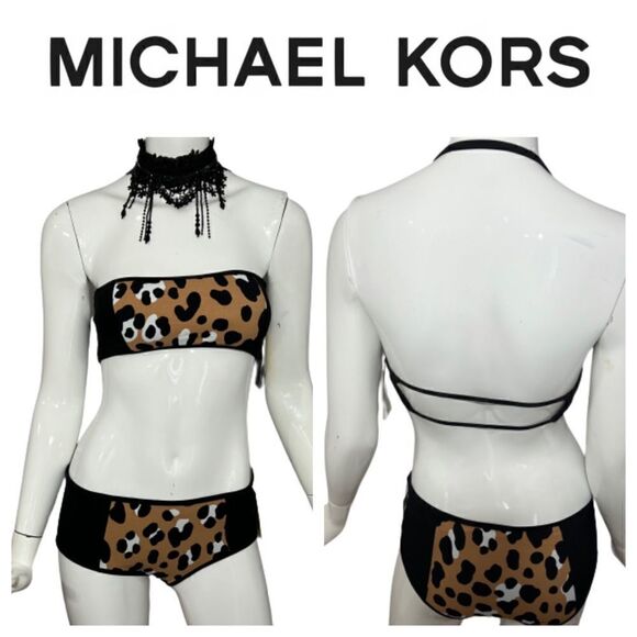 NWT Michael Kors Leopard Print Bandeau Bikini - 6 - Picture 2 of 16